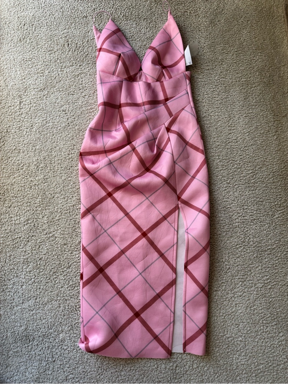 ASOS Pink Plaid Maxi Dress with Front Slit maxi party night out sexy casual